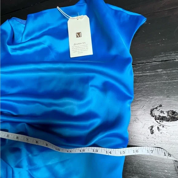 Chic Blue Satin Midi Dress - Picture 11 of 12